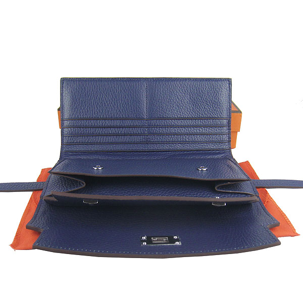 High Quality Hermes Kelly Long Clutch Bag Dark Blue H009 Replica - Click Image to Close